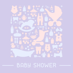 Baby shower card. Flat style vector illustration. Suitable for greeting card or invitation