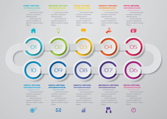 10 steps Timeline infographic element. 10 steps infographic, vector banner can be used for workflow layout, diagram,presentation, education or any number option. EPS10.