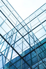 transparent glass wall of office building