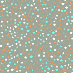 Seamless vector EPS 10 pattern with Night sky stars and moon. 