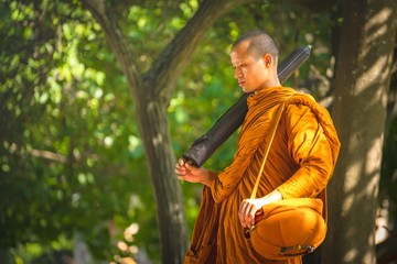 Monk walking hike
