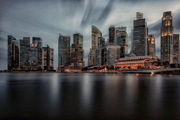 View of Marina Bay at sunset in Singapore City
