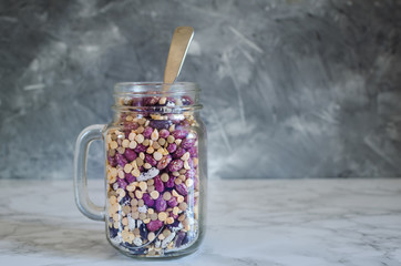 Assortment of dry organic beans and lentils