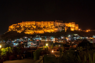 Night view of the fort Mehrangarh of Jodhpur