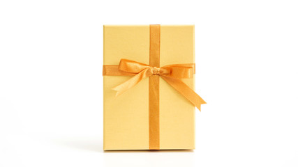 Gold gift box on a white background.