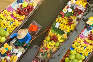 Crédence de cuisine en verre imprimé Bangkok marché flottant thaïlande bangkok