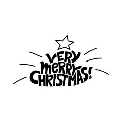 Merry Christmas Lettering Design . Vector illustration. Handwritten A very Merry Christmas