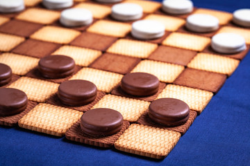 Checkers made of cookie