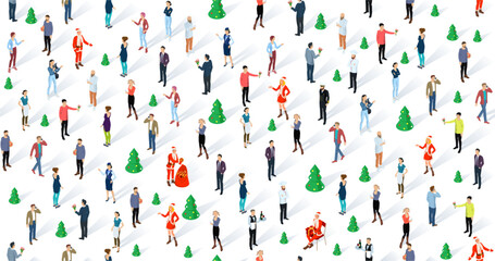 Stoffe zum Nähen Isometric seamless christmas vector people