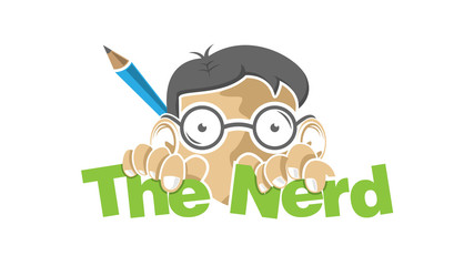 nerd boy with glasses and drawing pencil peeping vector illustration