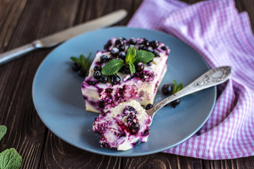 Delicious homemade cottage cheese casserole with berries on a plate