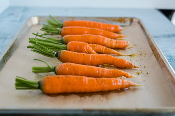Bunch of Fresh Carrots with Green Tops