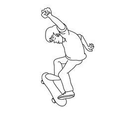 Vector illustration with boy jumping on skateboard without helmet.