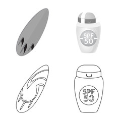 Vector illustration of equipment and swimming sign. Set of equipment and activity vector icon for stock.