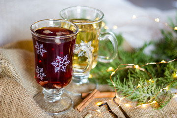 Glasses with red and white mulled wine  also called 