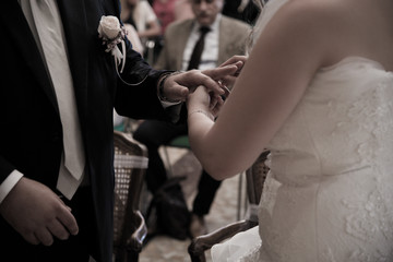 Wedding hands of a bride and groom
