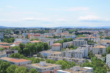Fototapeta na wymiar Beautiful aerial view over the city of Montpellier, city in southern France and capital of the Herault department