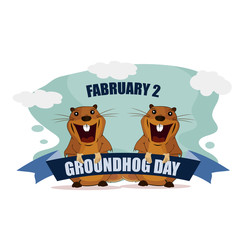 Greeting card for Groundhog Day on isolated background.