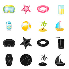 Vector design of equipment and swimming sign. Collection of equipment and activity stock symbol for web.