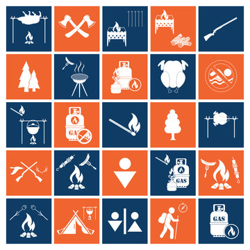 Set of camping equipment icons