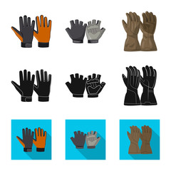 Vector design of glove and winter symbol. Set of glove and equipment stock vector illustration.