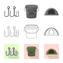 Isolated object of fish and fishing icon. Collection of fish and equipment vector icon for stock.