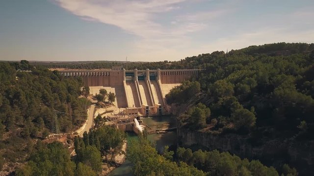 Aerial view of the hydroelectric power plant and the dam in Spain