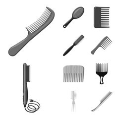 Vector design of brush and hair sign. Set of brush and hairbrush stock symbol for web.