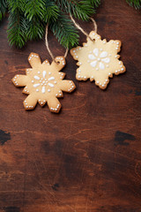 Christmas gingerbread cookies and fir tree