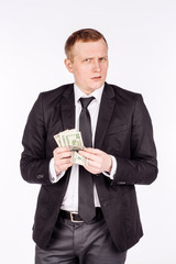 man in black suit. emotions, facial expressions, feelings, body language, signs.