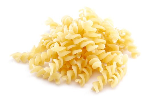Heap of Fusilli Pasta isolated on white background