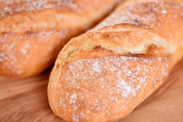 Fresh bread on the table. Products made from flour.