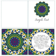 The front and rear side. mandala design elements. Invite templates . Wedding invitation, thank you card, save card, baby shower. Vector illustration