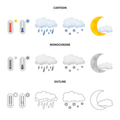 Isolated object of weather and climate logo. Set of weather and cloud stock symbol for web.