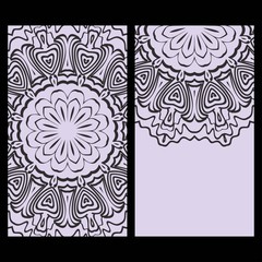Cards or Invitations set with mandala ornament. Vector illustration. For wedding, bridal, Valentine's day, greeting card invitation