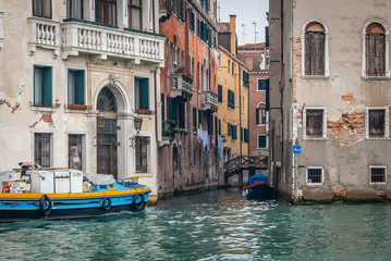 Between canals of the city of Venice. Italy