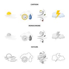 Isolated object of weather and climate sign. Collection of weather and cloud stock vector illustration.
