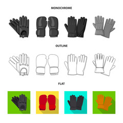 Vector design of glove and winter symbol. Set of glove and equipment stock symbol for web.