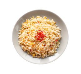 Spicy parboiled rice with carrots, yellow zucchini and chilli peppers