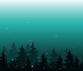 Abstract background with trees. Forest wilderness landscape. Template for your design works. Hand drawn vector illustration.