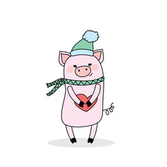 Cute pig with heart,vector illustration