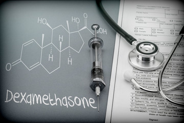 Dexamethasone, schematic chemical, palliative care against tuberculous meningitis, conceptual image