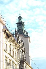 Fototapeta premium Meeting point Kronentor, crown gate detail at baroque sunny day blue sky background