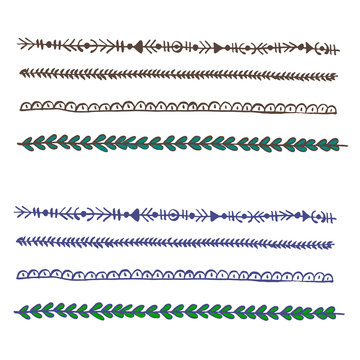 Plait and braids isolated on white background. Set of hand drawn laces. Vector design elements.