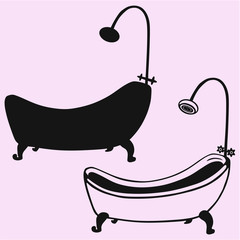 Vintage modern bathtub vector silhouette isolated