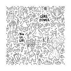Girl power doodle style vector illustration.