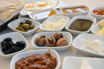 Traditional Mediterranean breakfast with rich variety