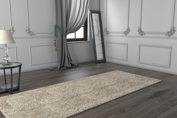 Modern İnterior with curtain and carpet, for your furniture, bed, empty space