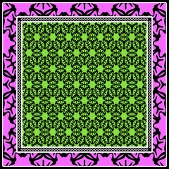 Design print for kerchief. The pattern of geometric floral ornament. Vector illustration. The idea for design prints for neck scarves, carpets, bandanas