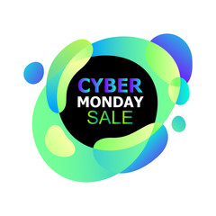 Cyber Monday Vector banner in trendy abstract fluid neon gradients organic liquid shapes, sales rebates of cyber Monday.